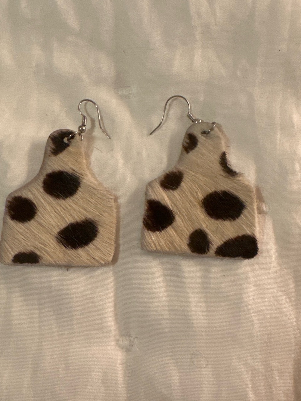 Cheetah Print Faux Fur Drop Earrings - Beige and Dark Brown